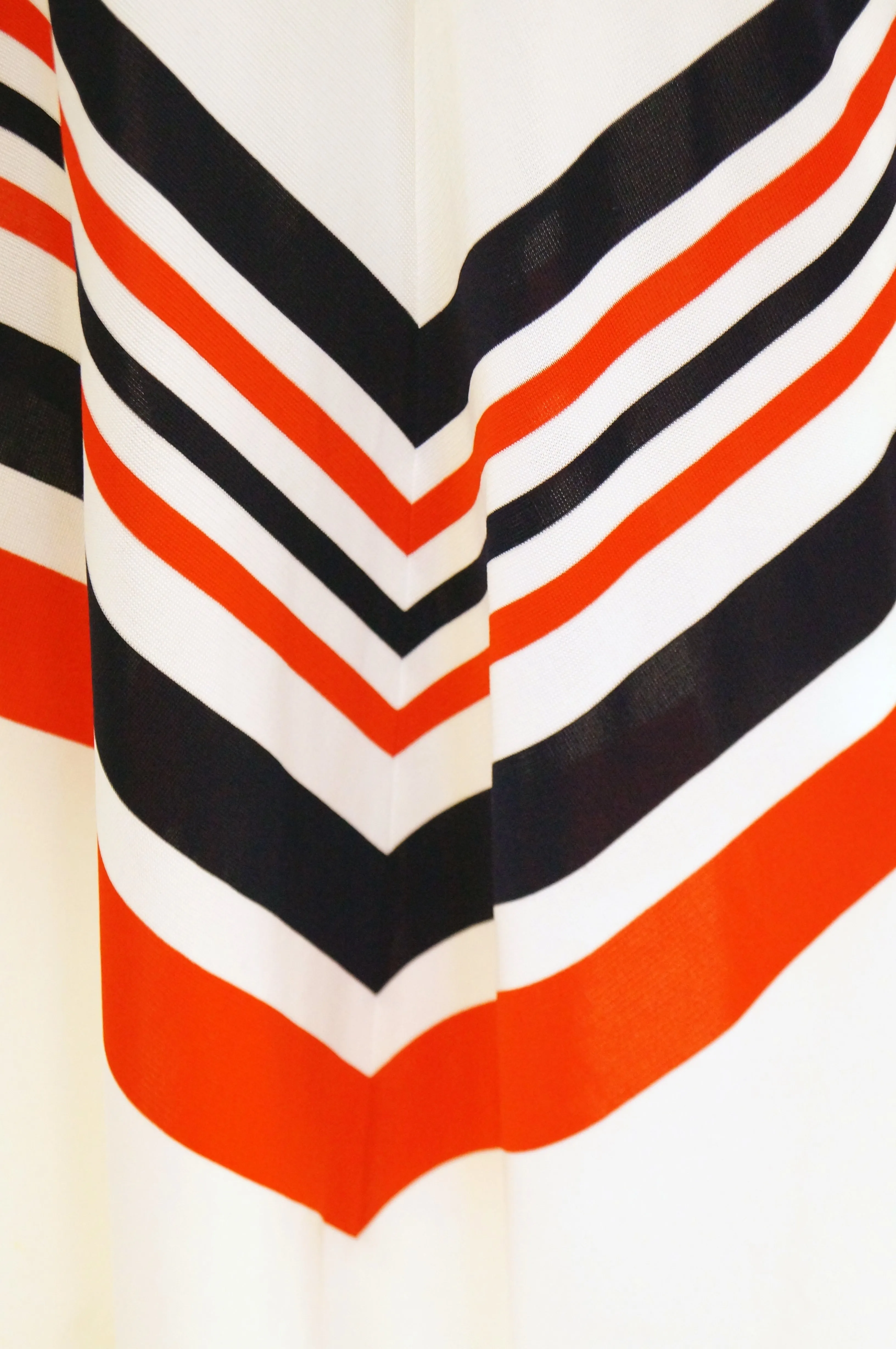 1970s Red, White, and Blue Chevron Halter Maxi Dress with Shawl