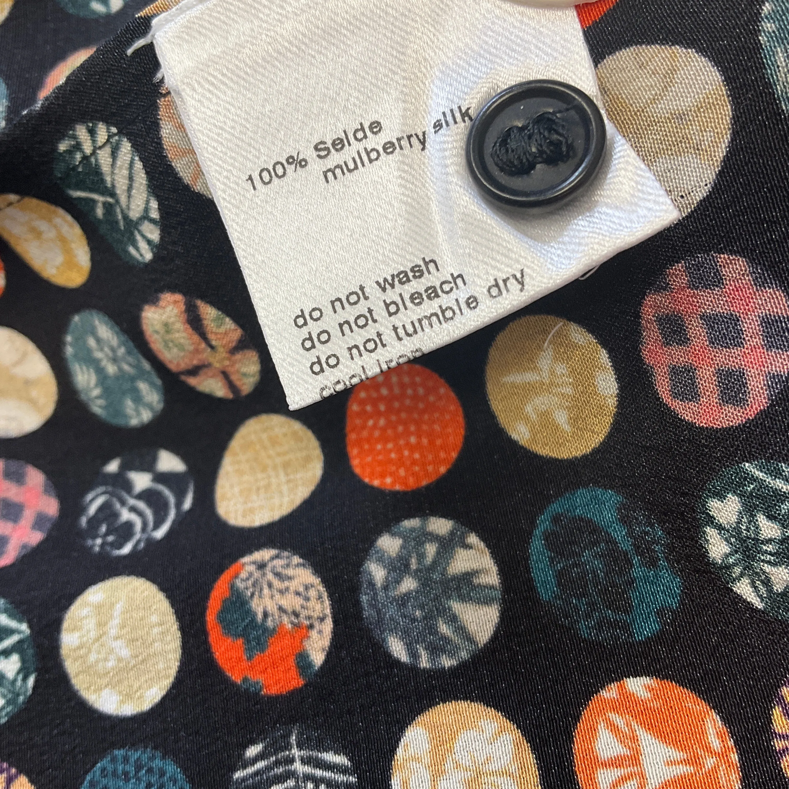 Akris Black Multi Circle Print Tie-Neck Silk Dress