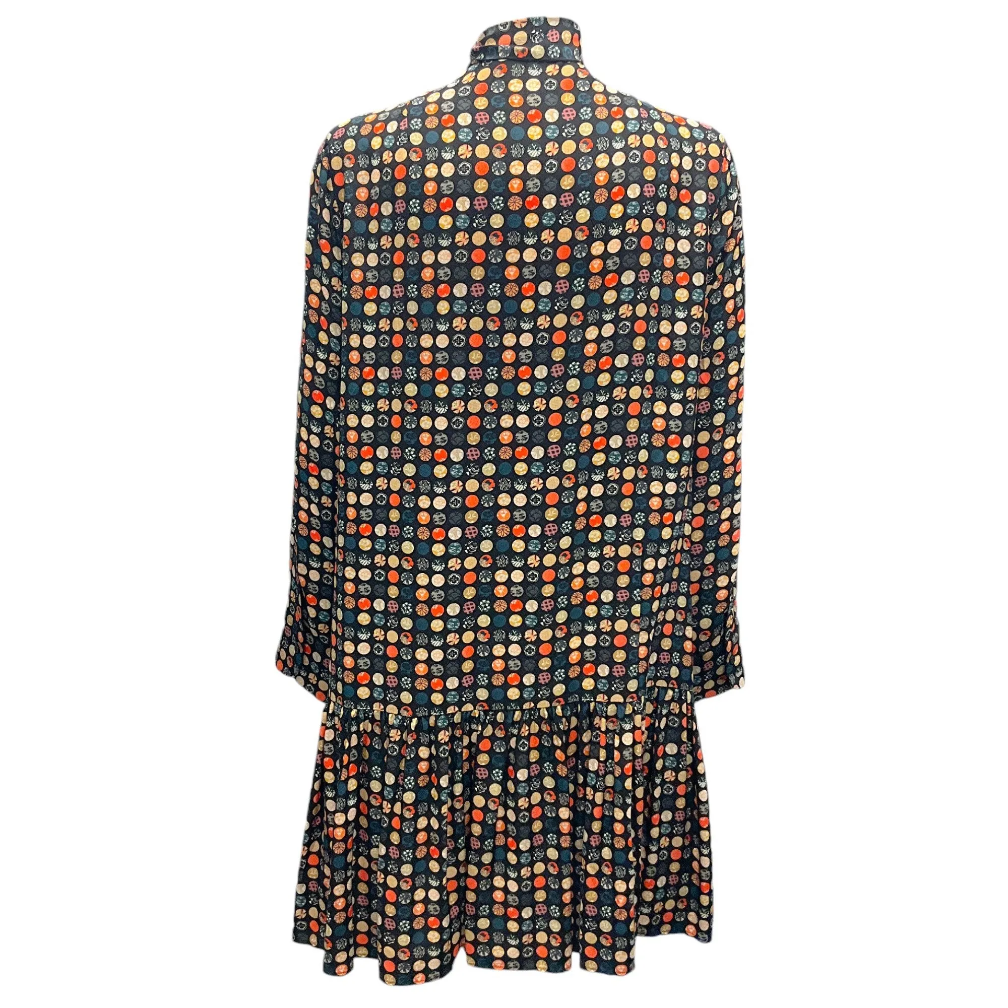 Akris Black Multi Circle Print Tie-Neck Silk Dress