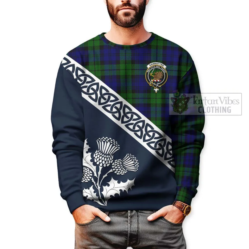 Bannatyne Tartan Sweatshirt Featuring Thistle and Scotland Map