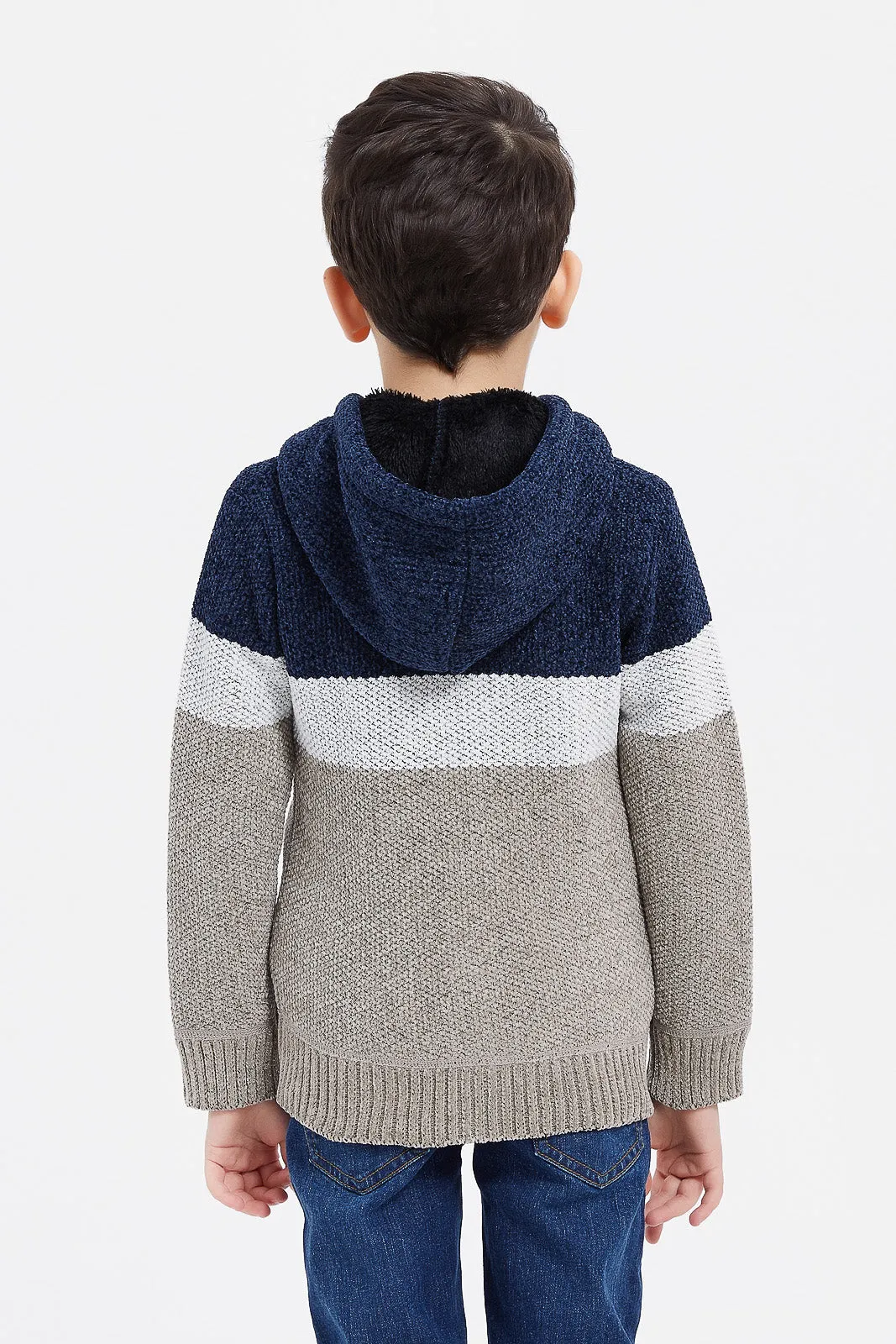 Boys Assorted Strip Hooded Zip Through Cardigan