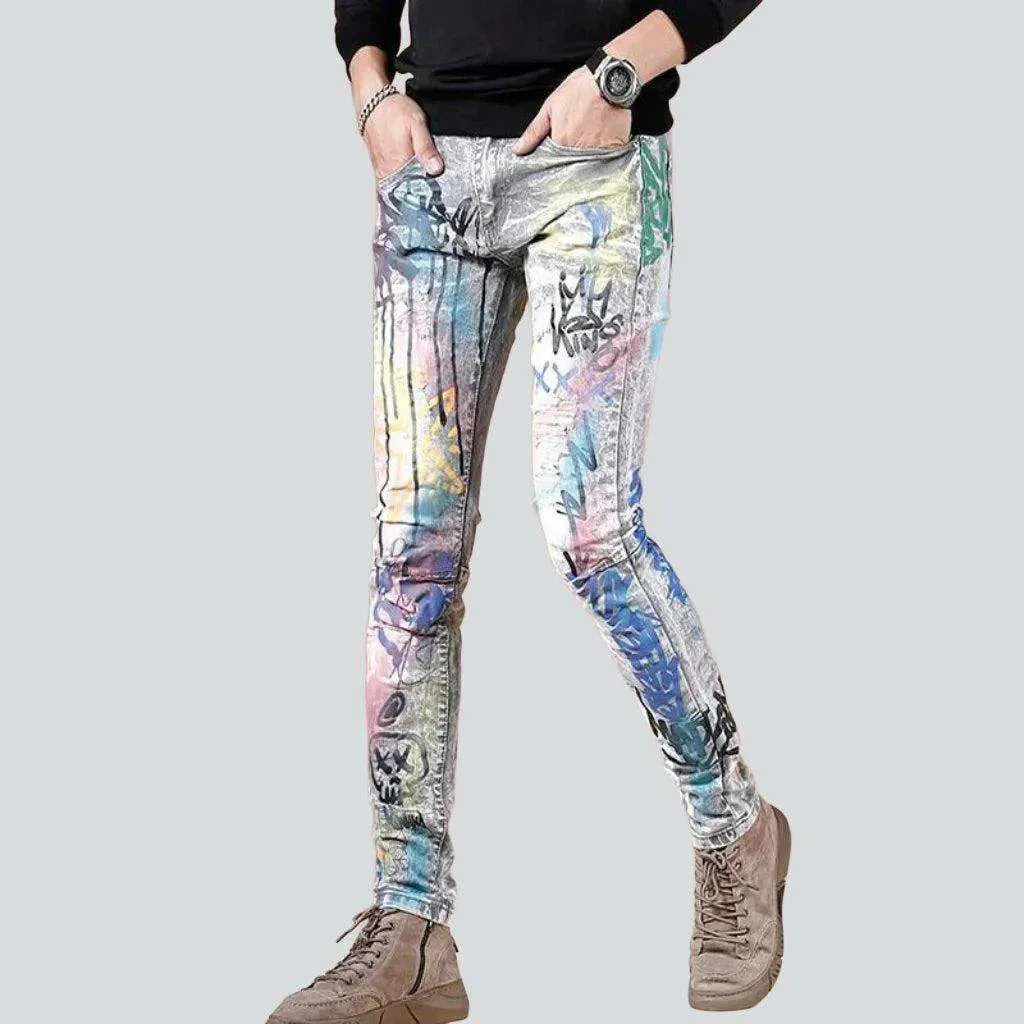 Bright color print men's jeans