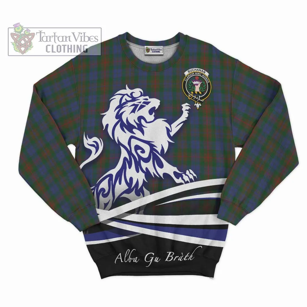 Buchanan Hunting Tartan Sweatshirt with Alba Gu Brath Regal Lion Emblem
