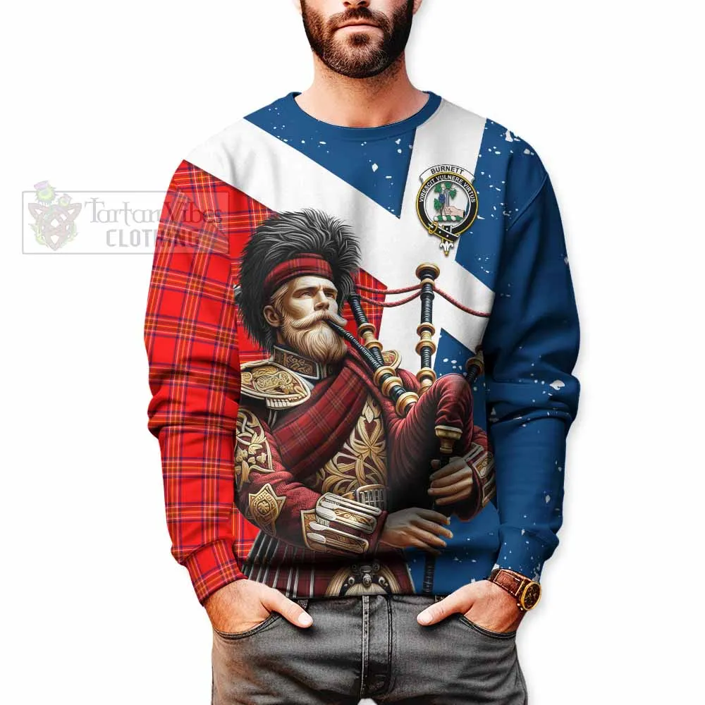Burnett Tartan Sweatshirt with Family Crest Scottish Bagpiper Vibes
