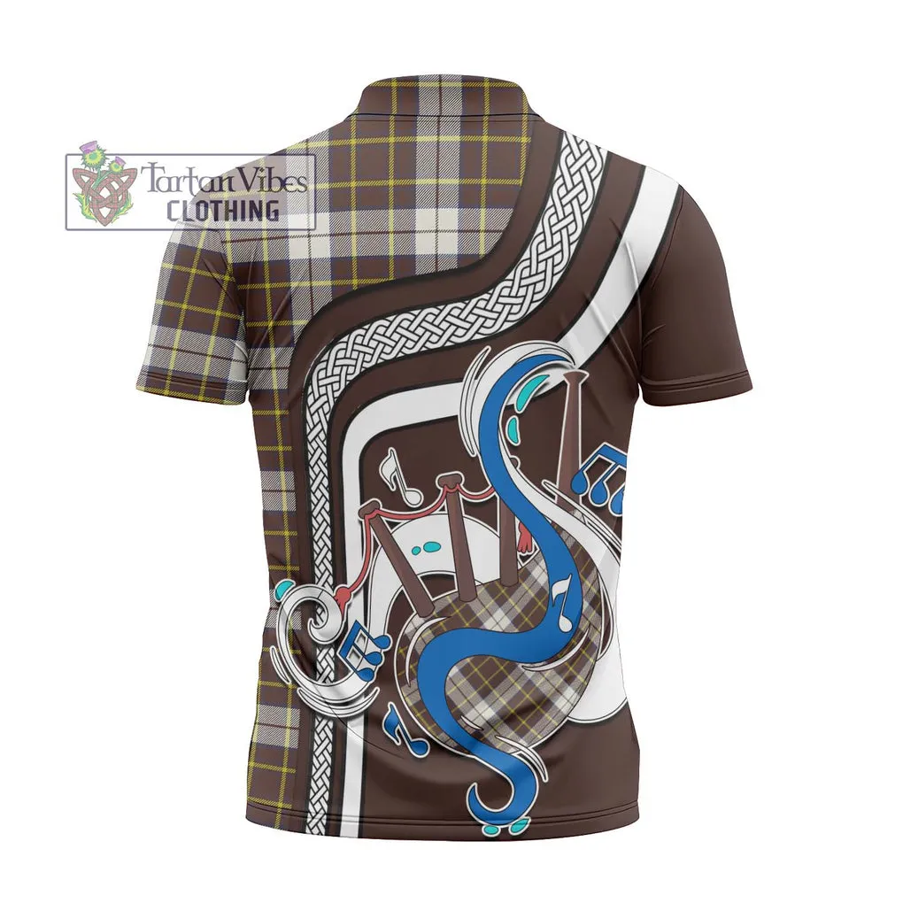 Burns Battalion Weathered Tartan Zipper Polo Shirt with Epic Bagpipe Style