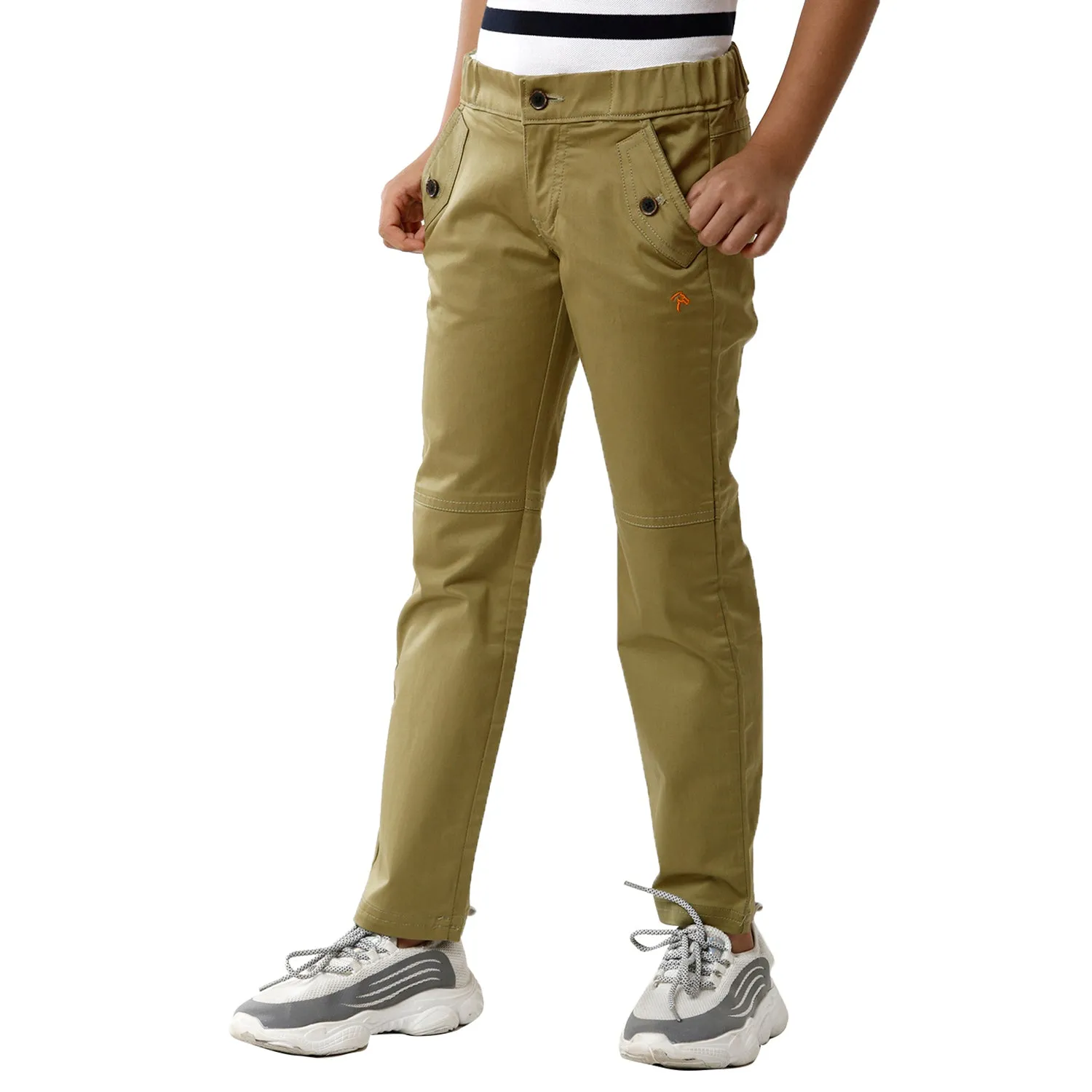 CP BRO BOYS Cotton Solid Slim Fit Olive Green Color Trouser - BBTR S1 06A