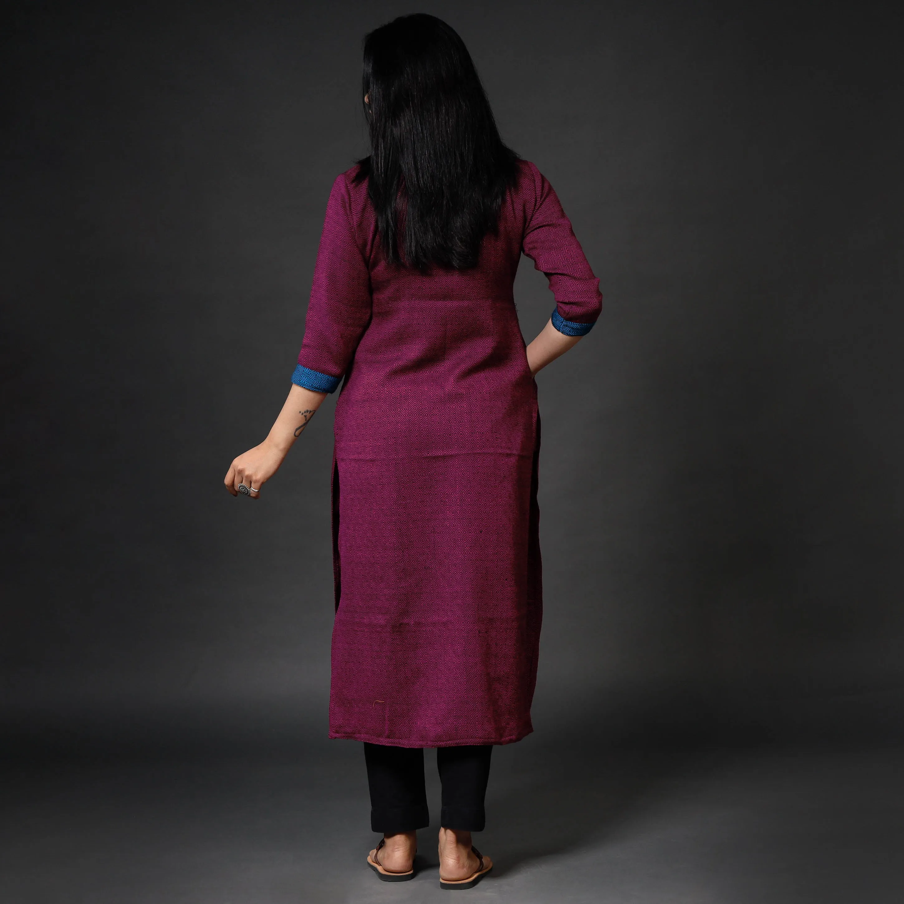 Dark Purple Kumaun Handwoven Merino Woolen Long Kurta
