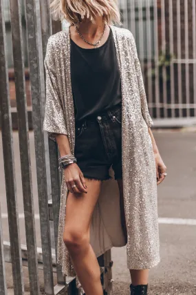 Date Night Sequin Open Front Duster Cardigan