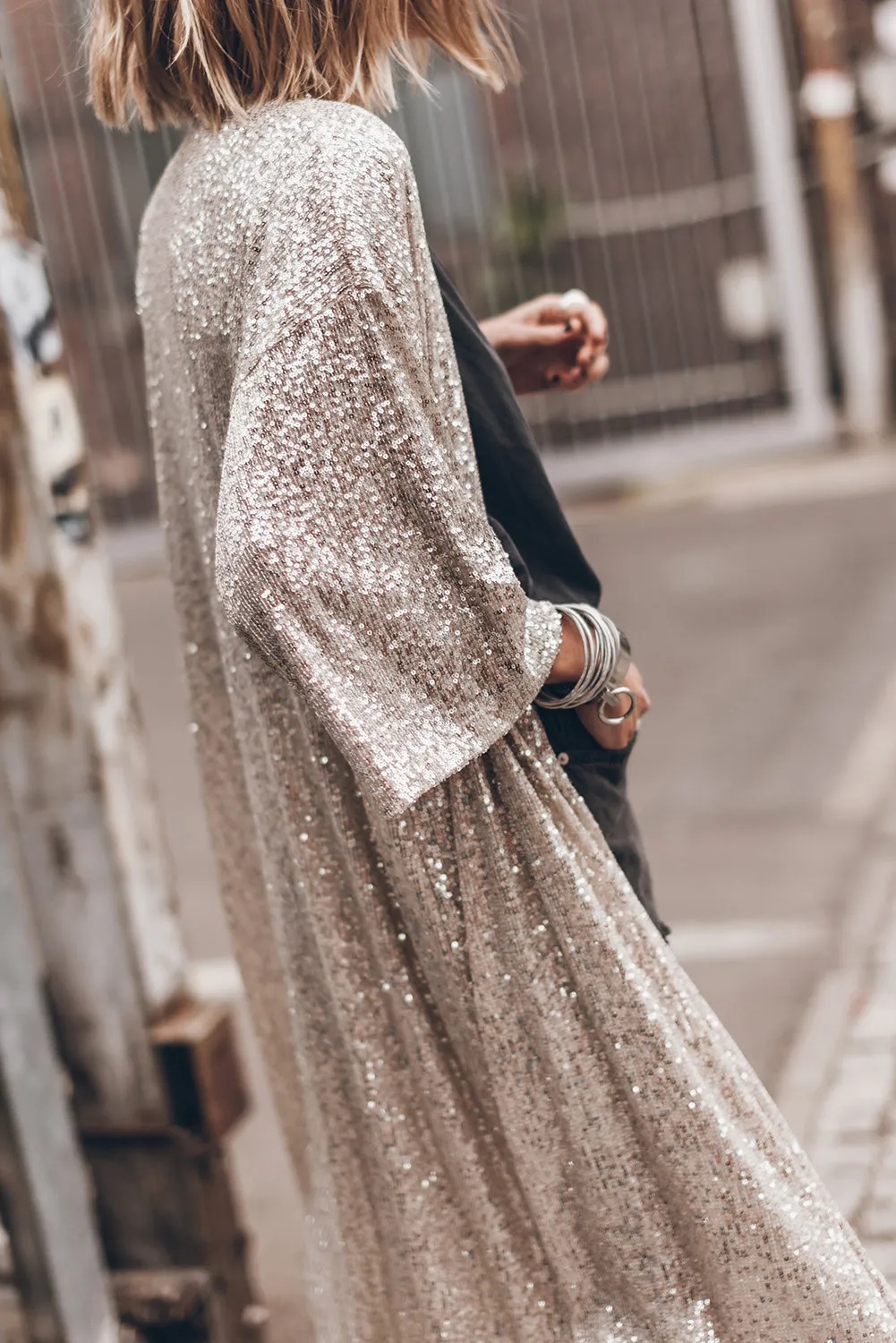 Date Night Sequin Open Front Duster Cardigan