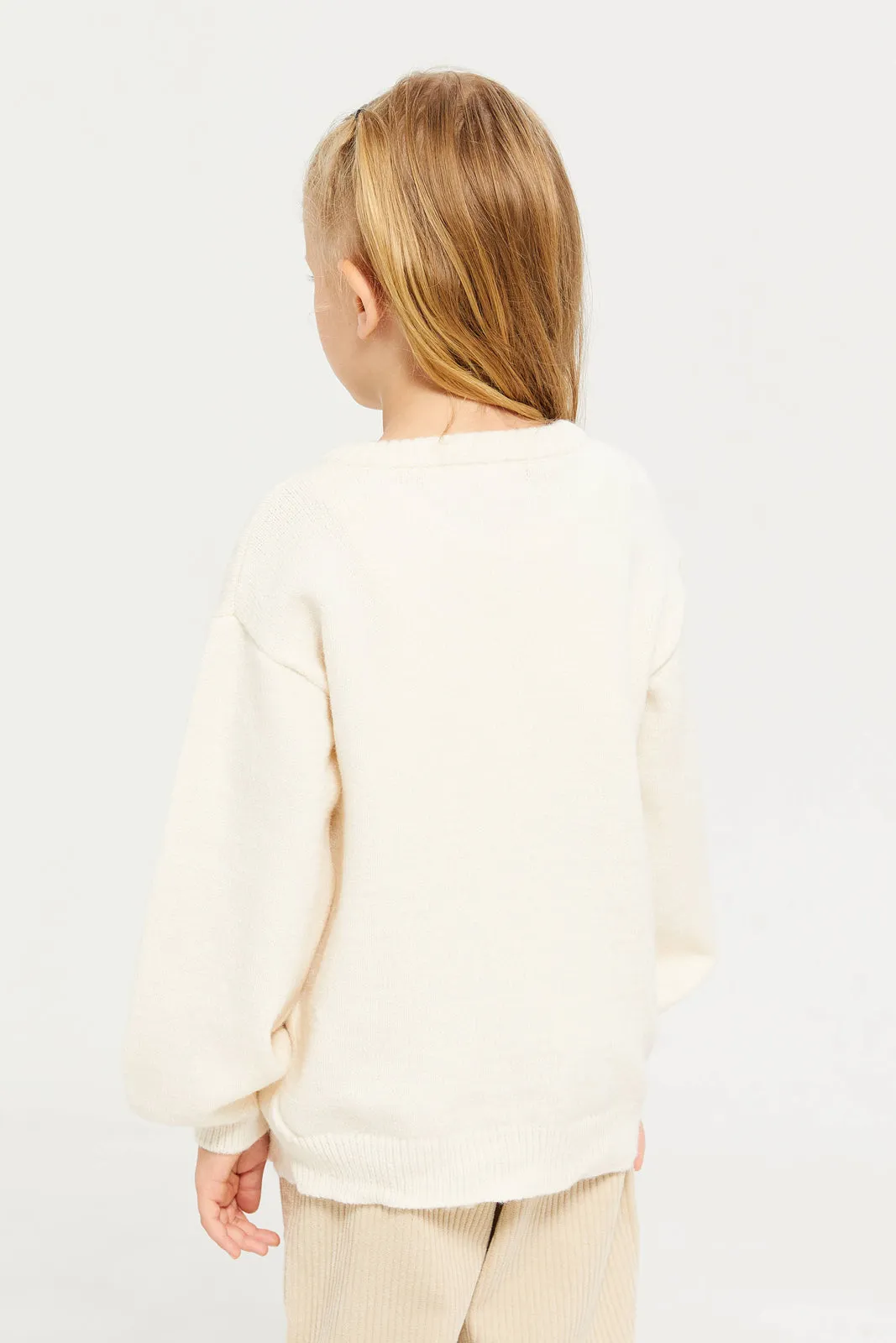 Girl Cream Embroidered Cardigan
