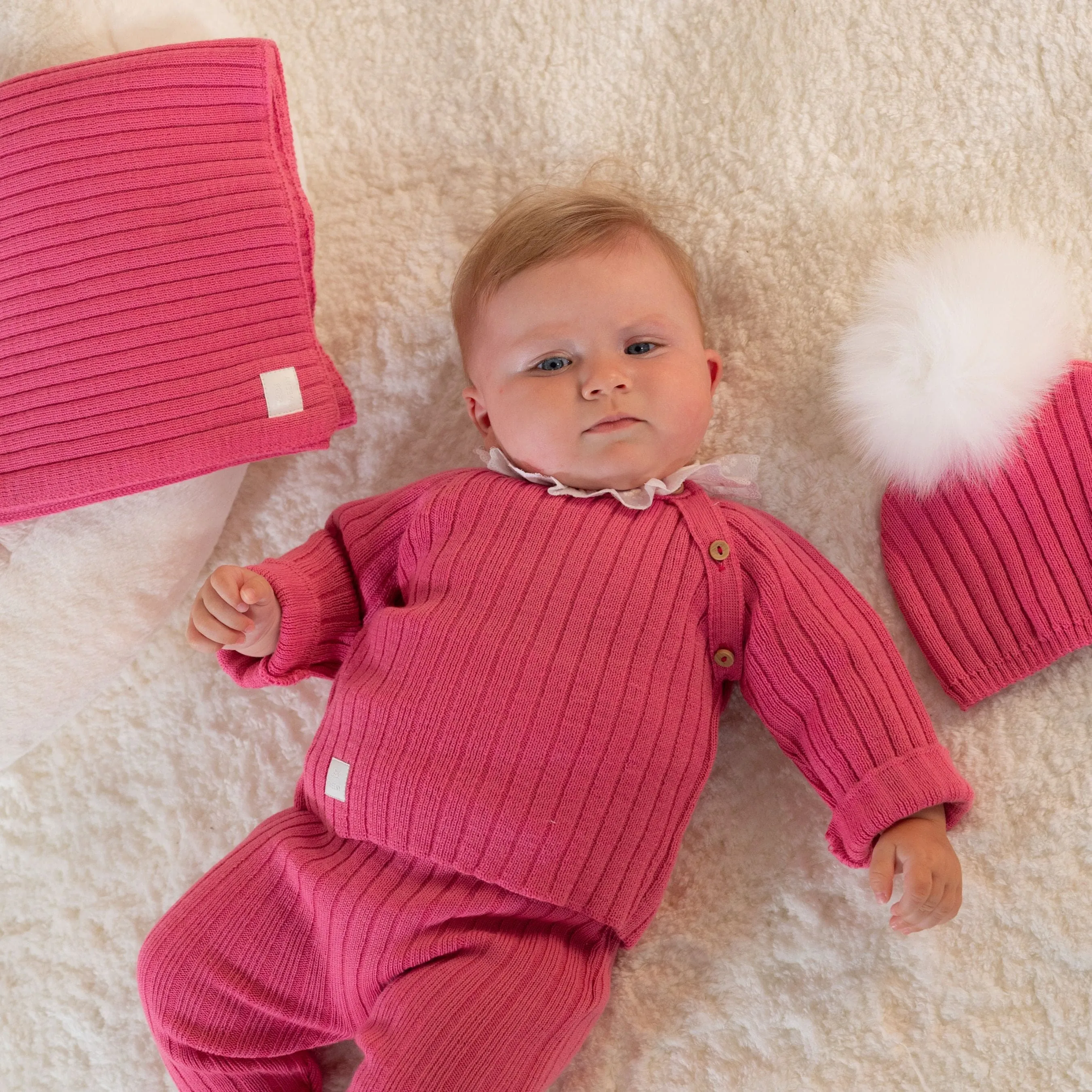 Girls Camellia Pink Knitted Blanket | Made in France (80cm)
