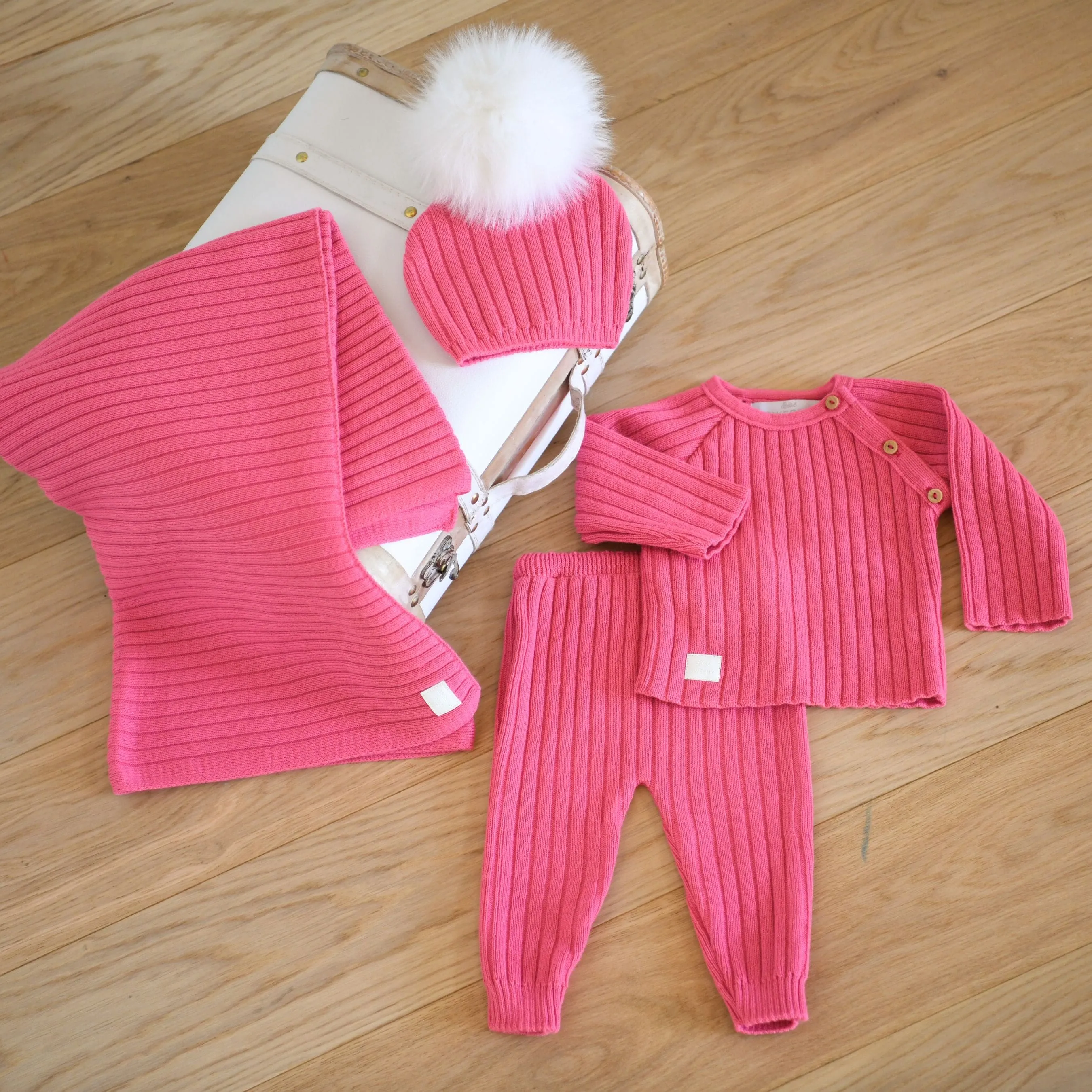 Girls Camellia Pink Knitted Blanket | Made in France (80cm)