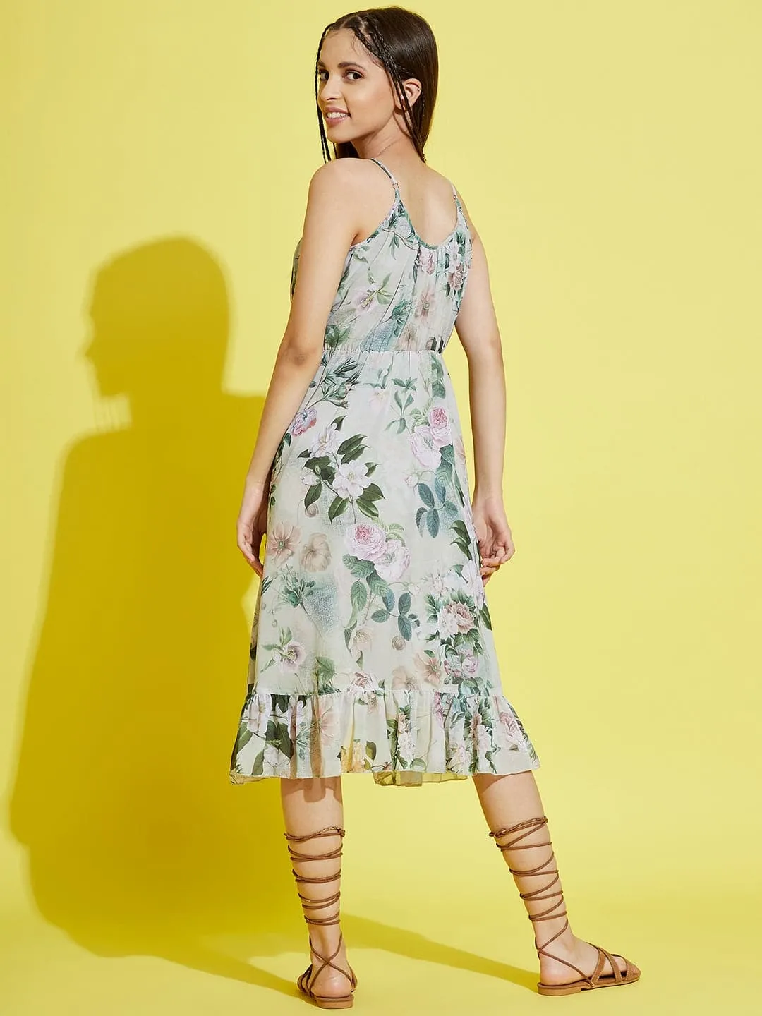 Girls Pista Green Floral Strappy High Low Dress - Lyush Kids
