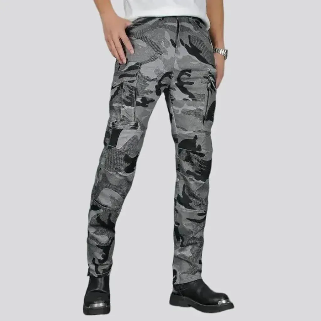 Grey slim moto denim pants
 for men