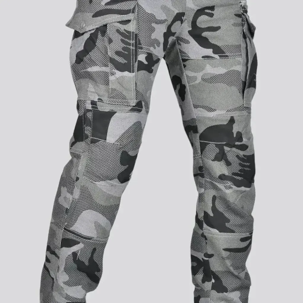Grey slim moto denim pants
 for men