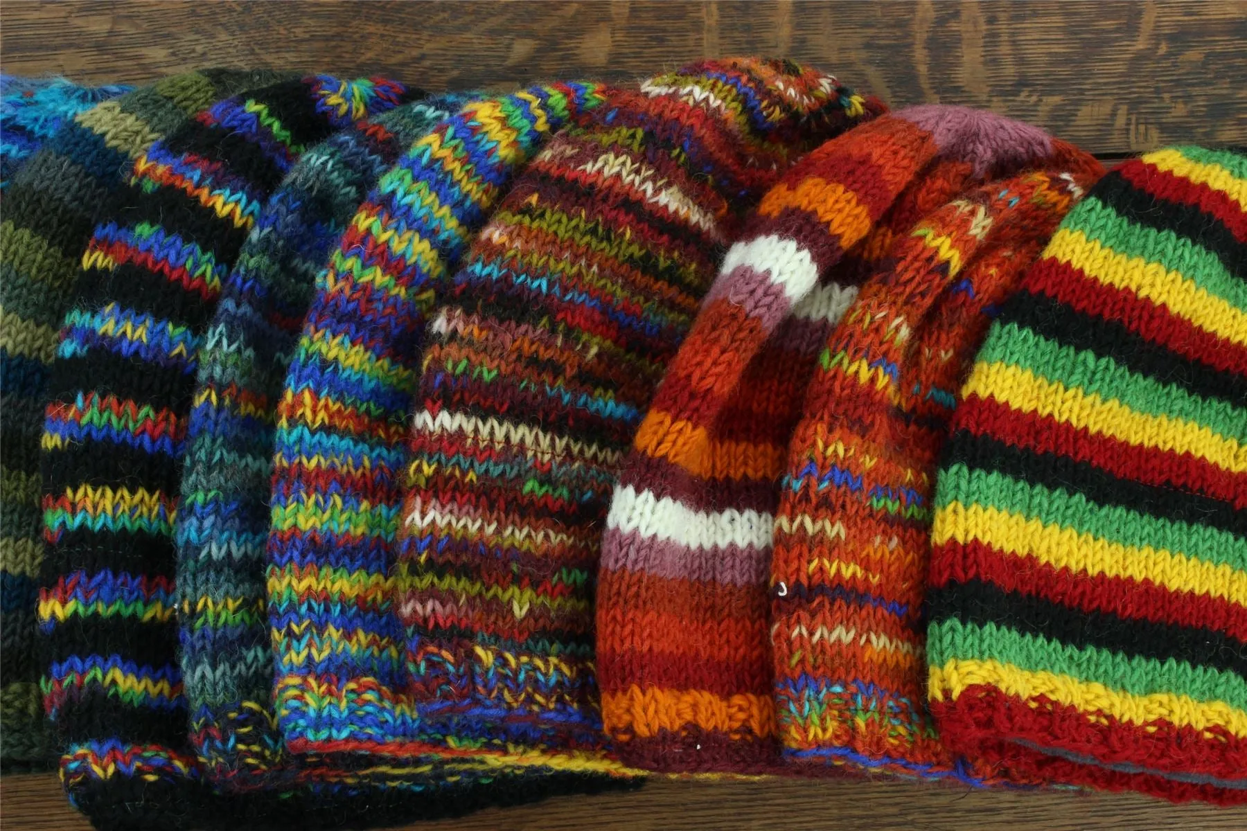 Hand Knitted Baggy Slouch Beanie Hat - Stripe Green Blue