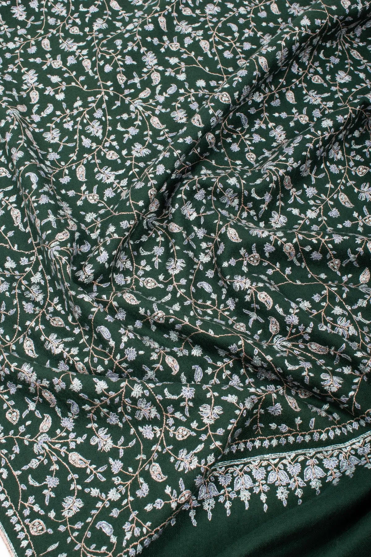 Hunter Green Sozni Jaal Embroidered Pashmina - HAMILTON