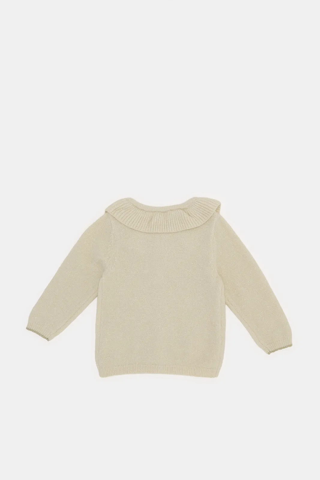 Infant Girls Beige Flower Embroidered Cardigan
