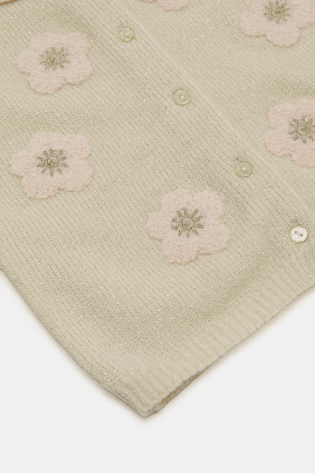 Infant Girls Beige Flower Embroidered Cardigan