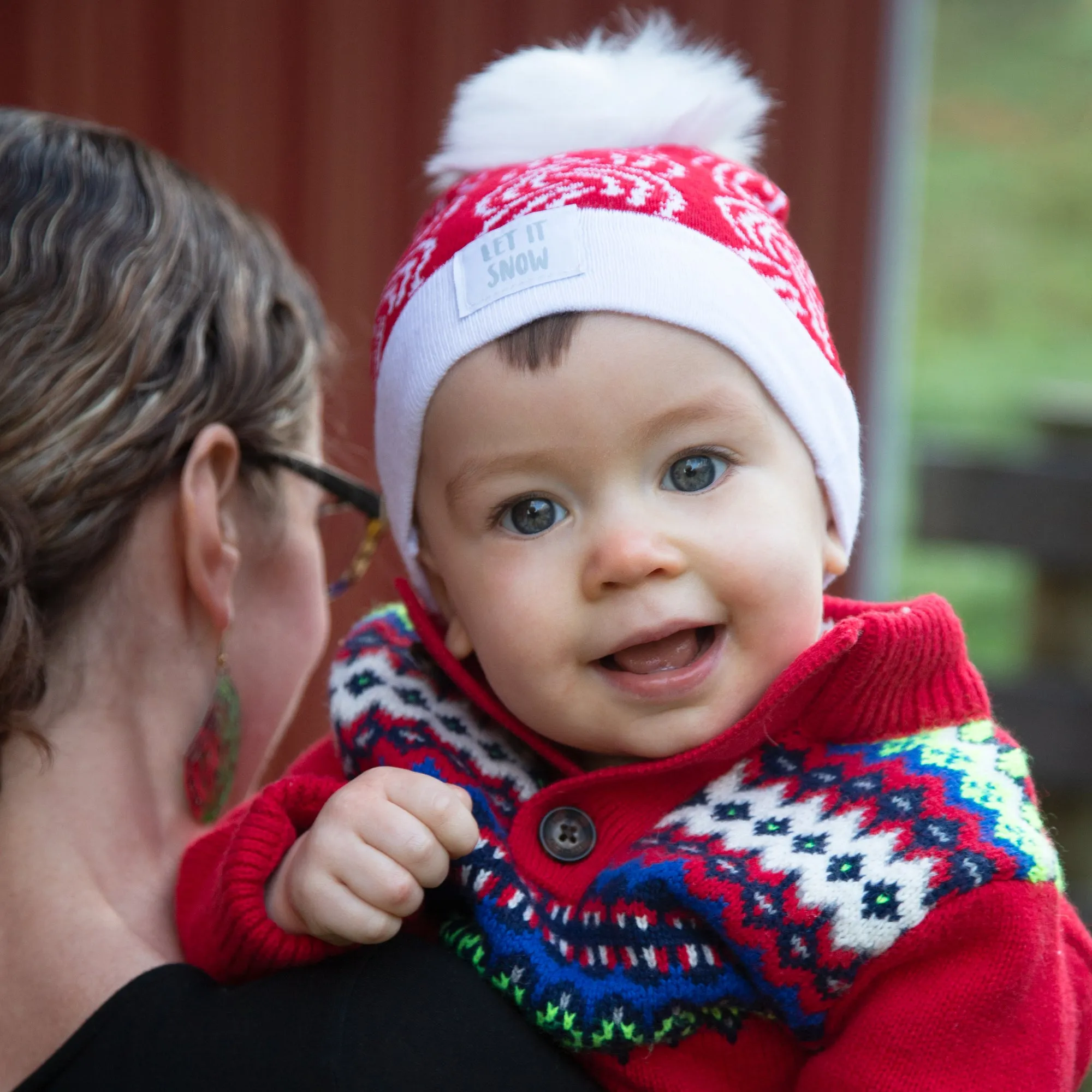 Let it Snow Red Knit Pom Pom Hat