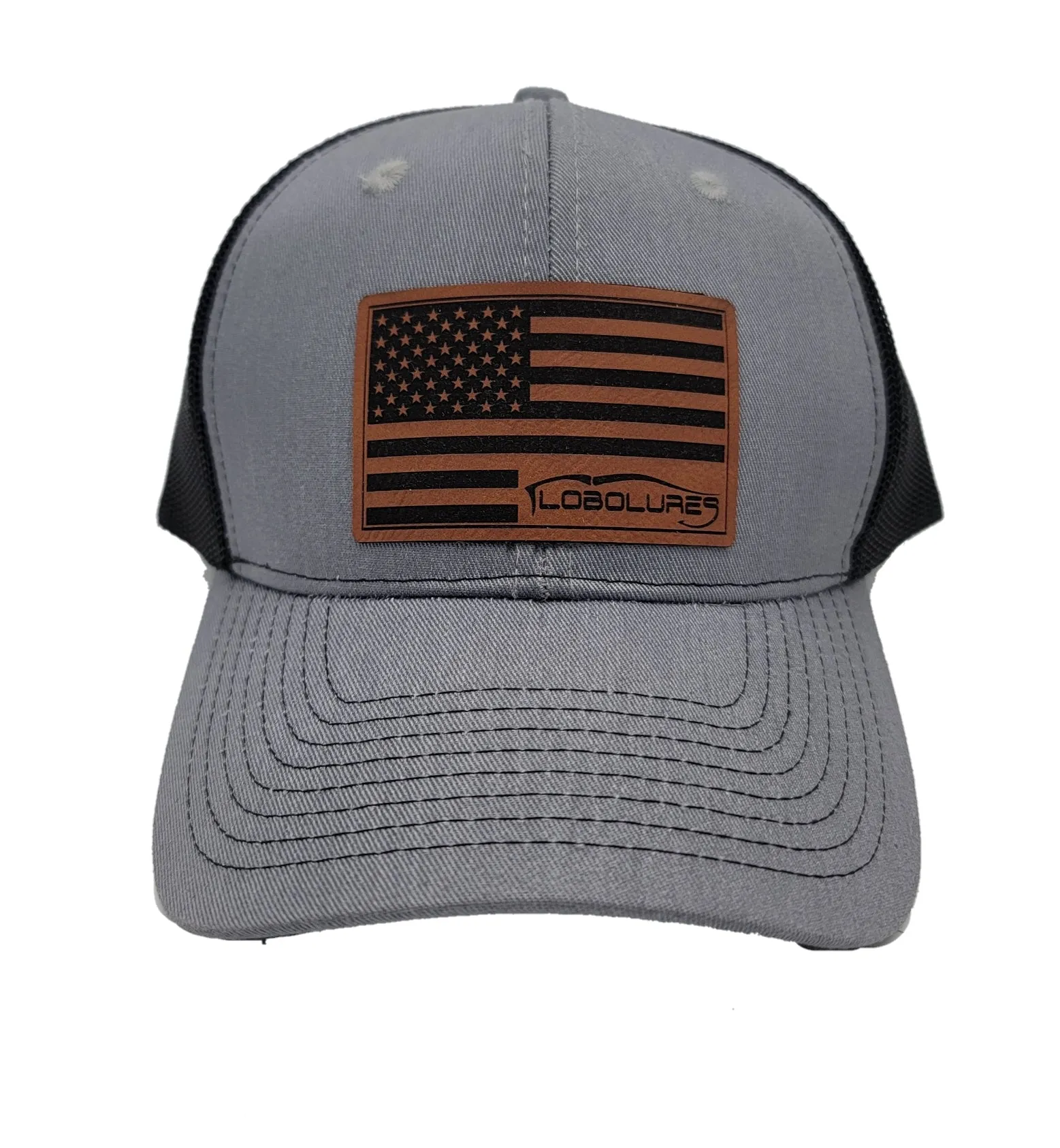 Lobo Lures USA Flag Leather Patch Series Baseball Hat