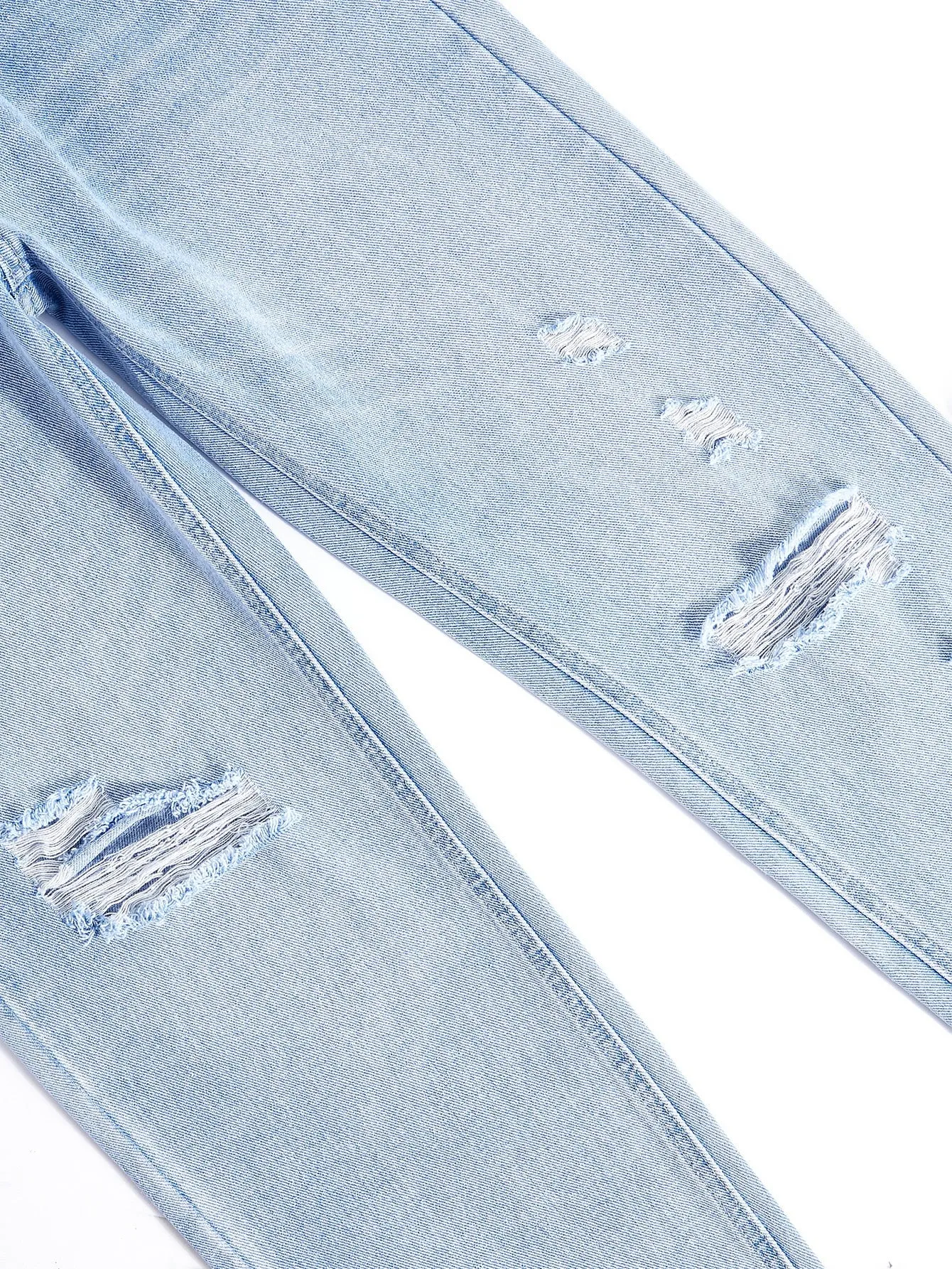 Men Ripped Slant Pocket Light Wash Jeans