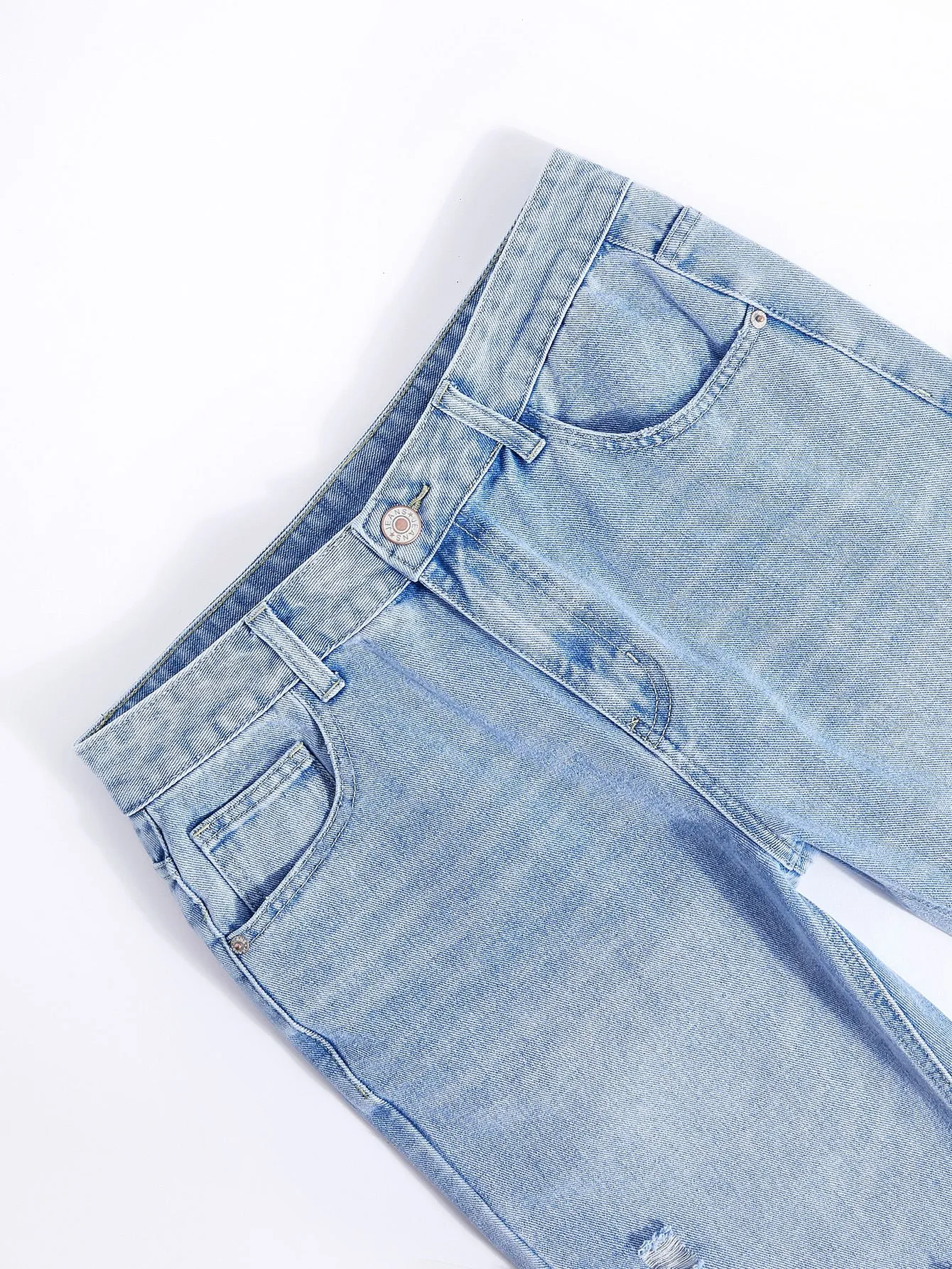 Men Ripped Slant Pocket Light Wash Jeans
