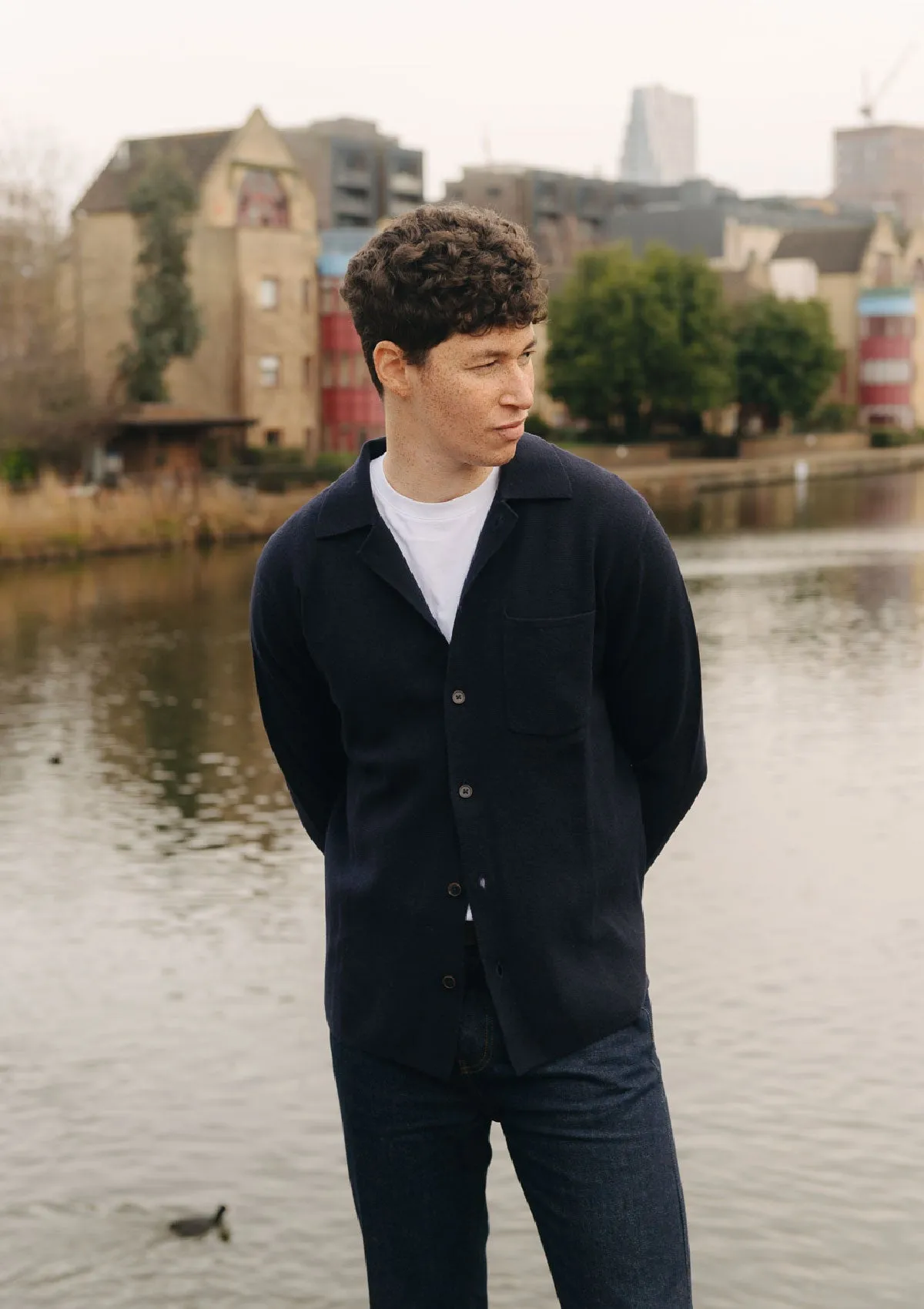 Navy Merino Knit Polo Shirt