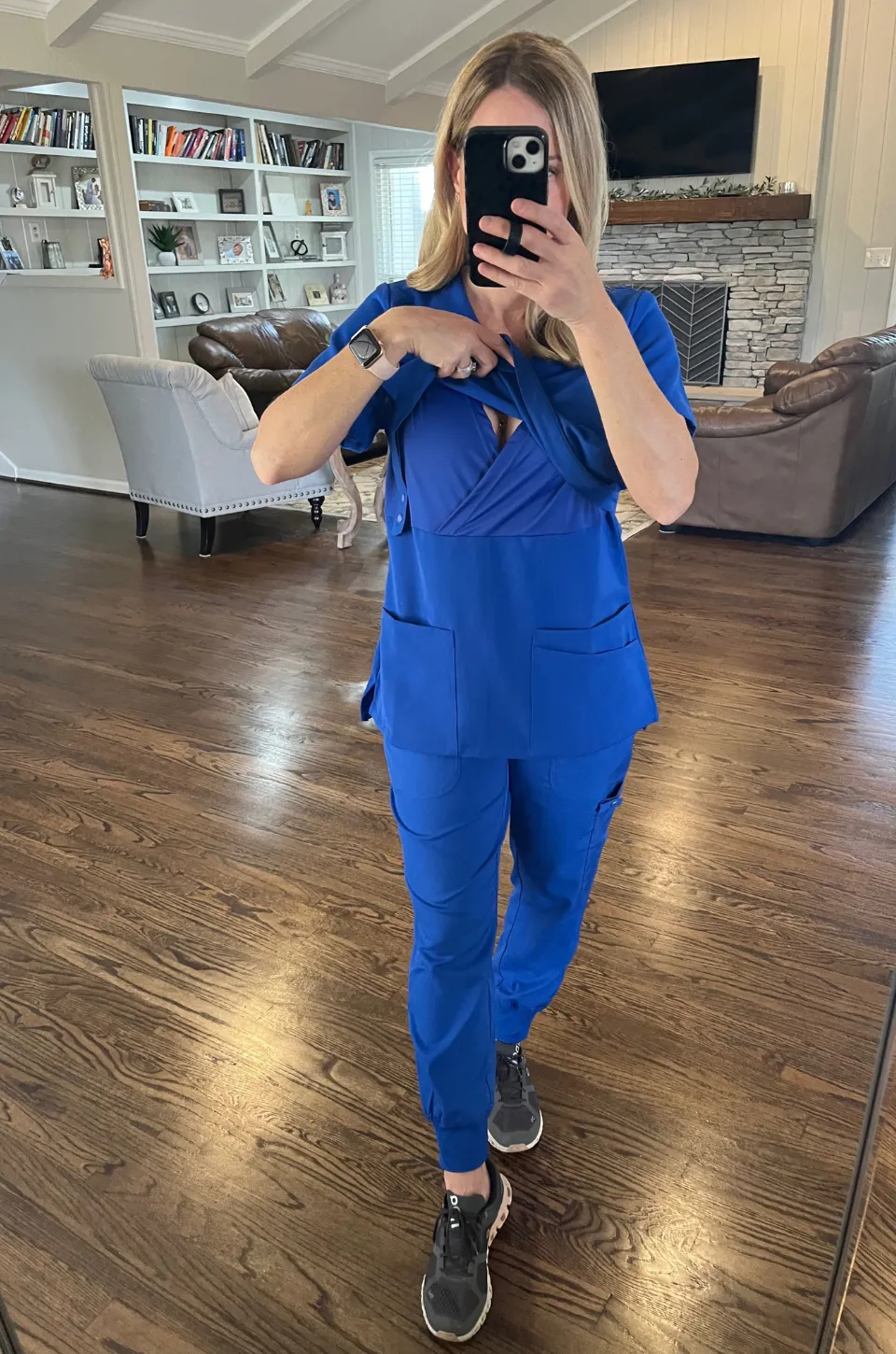 Nursing Scrubs Top For Breastfeeding - Royal Blue