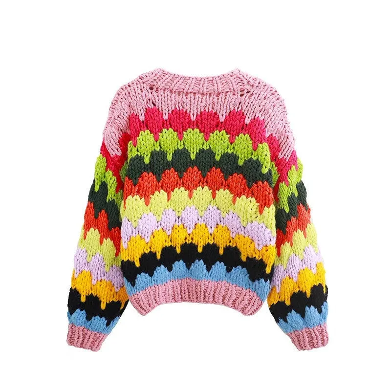 Pre Order:  Colorful Bohemian Handmade Bulky Cardigan