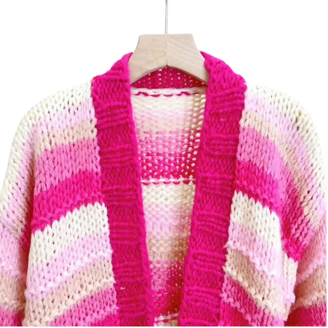 Pre Order:  Striped Long Sleeve Loose Knitted Cardigan