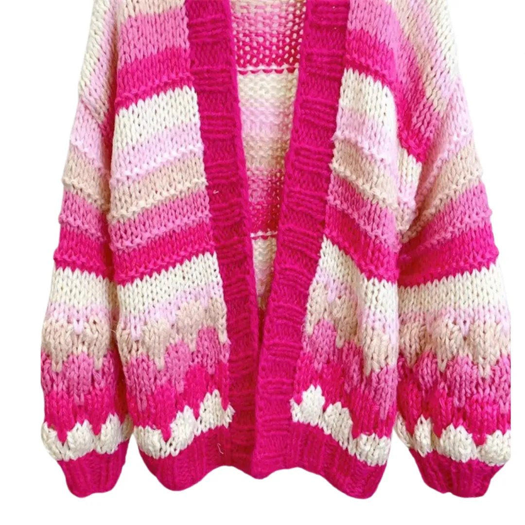 Pre Order:  Striped Long Sleeve Loose Knitted Cardigan