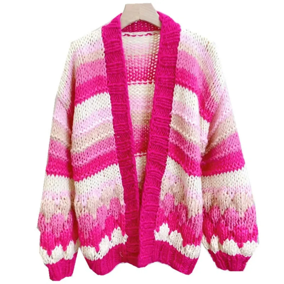 Pre Order:  Striped Long Sleeve Loose Knitted Cardigan