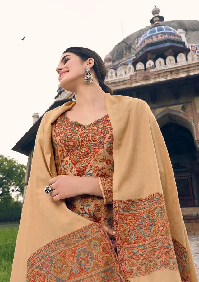Pure Handloom Weaving Pashmina Light Brown Winter Suits Set
