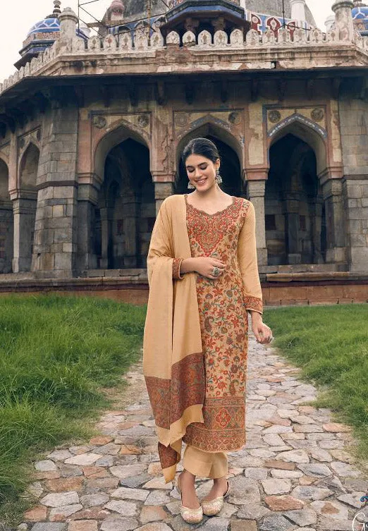 Pure Handloom Weaving Pashmina Light Brown Winter Suits Set