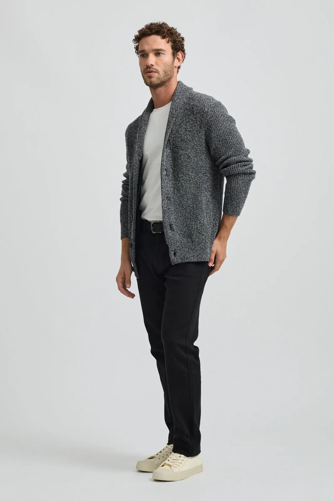 RIBBED SHAWL CARDIGAN