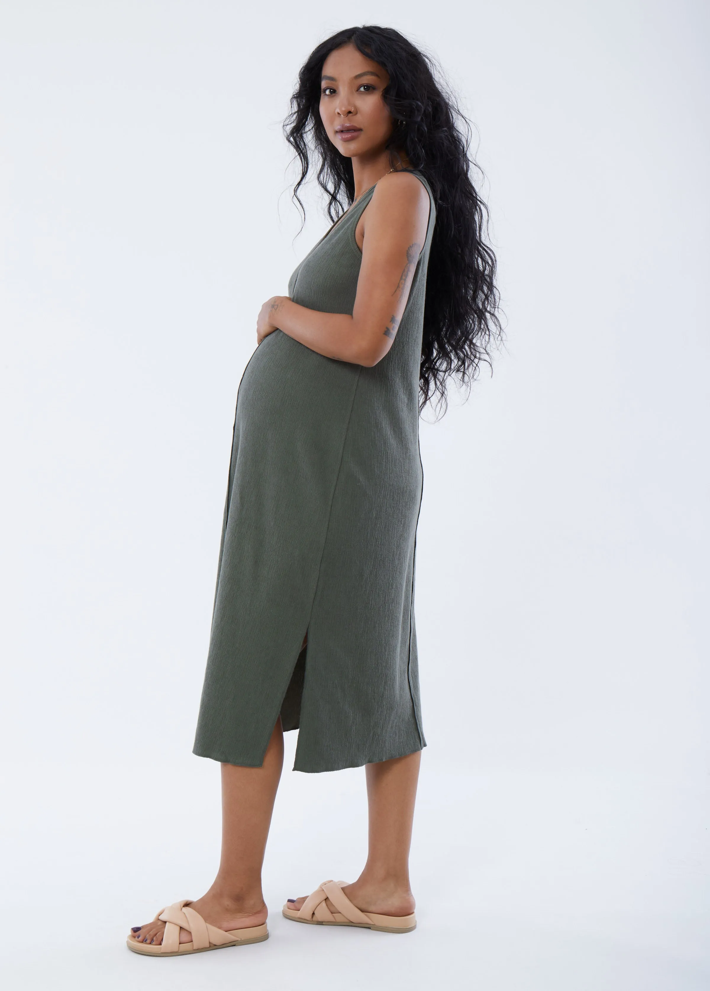 Sleeveless V-Neck Maternity Dress