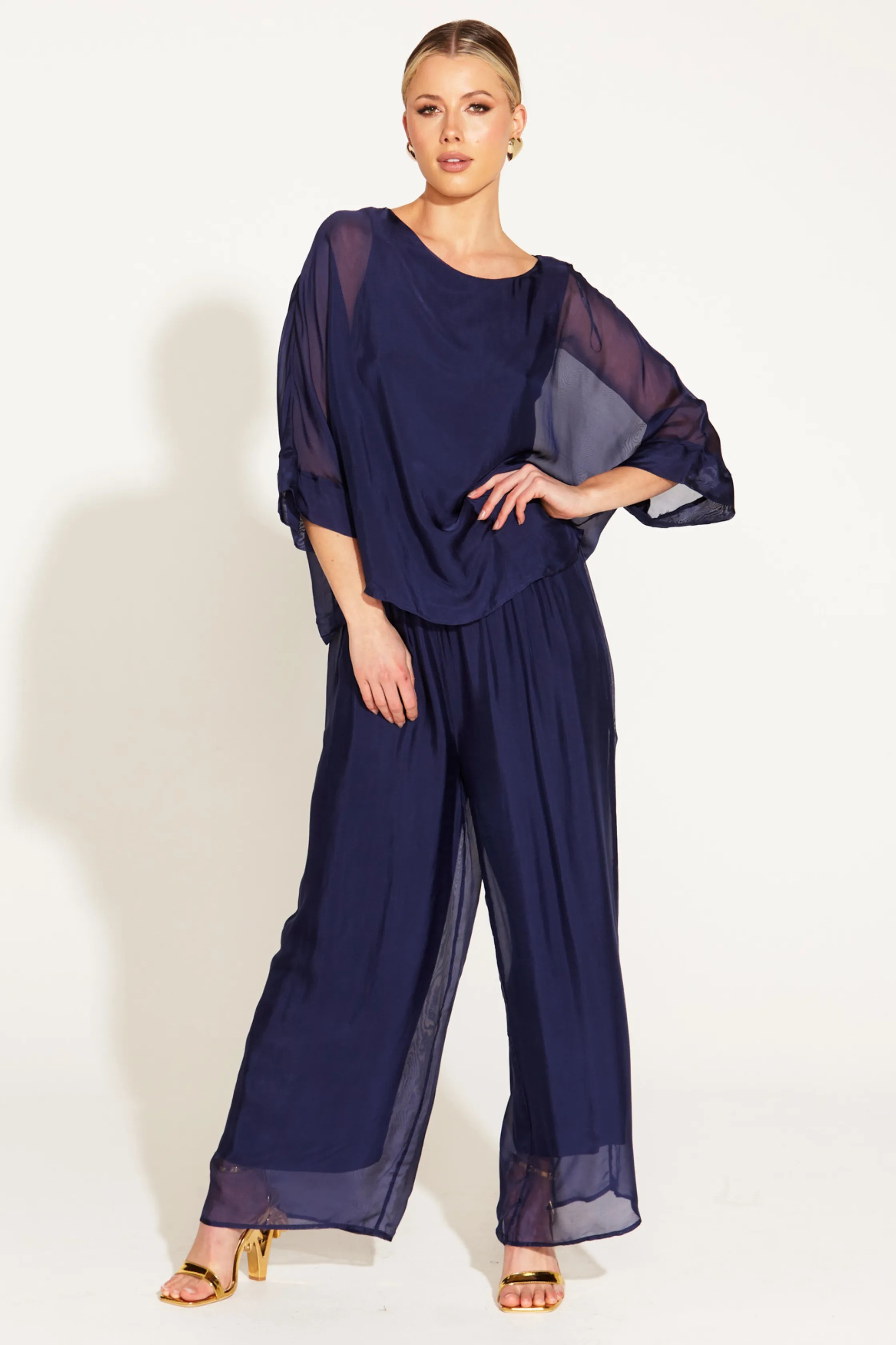 SUNLIGHT AND SHADOW SILK PANT - Navy