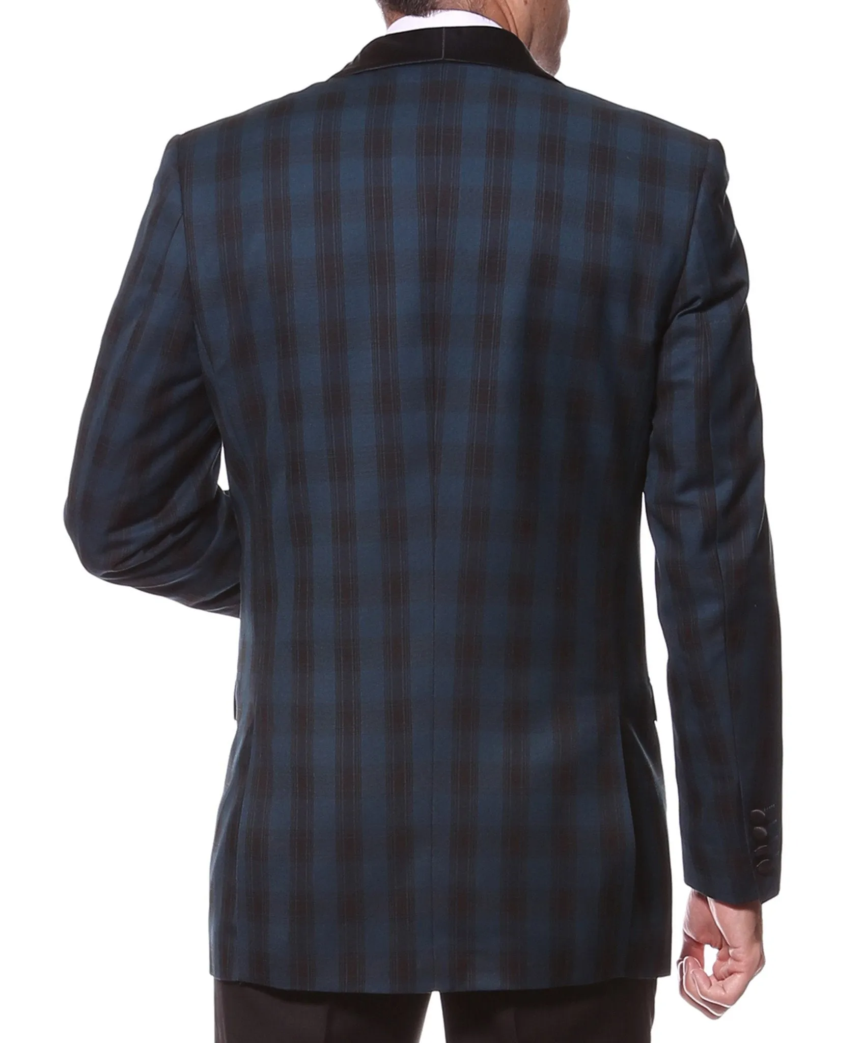 The Astor Teal Plaid Slim Shawl Tuxedo Blazer