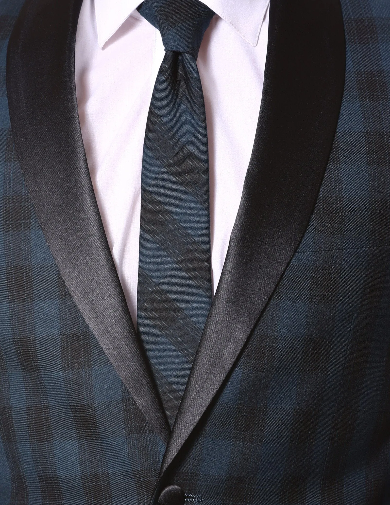 The Astor Teal Plaid Slim Shawl Tuxedo Blazer