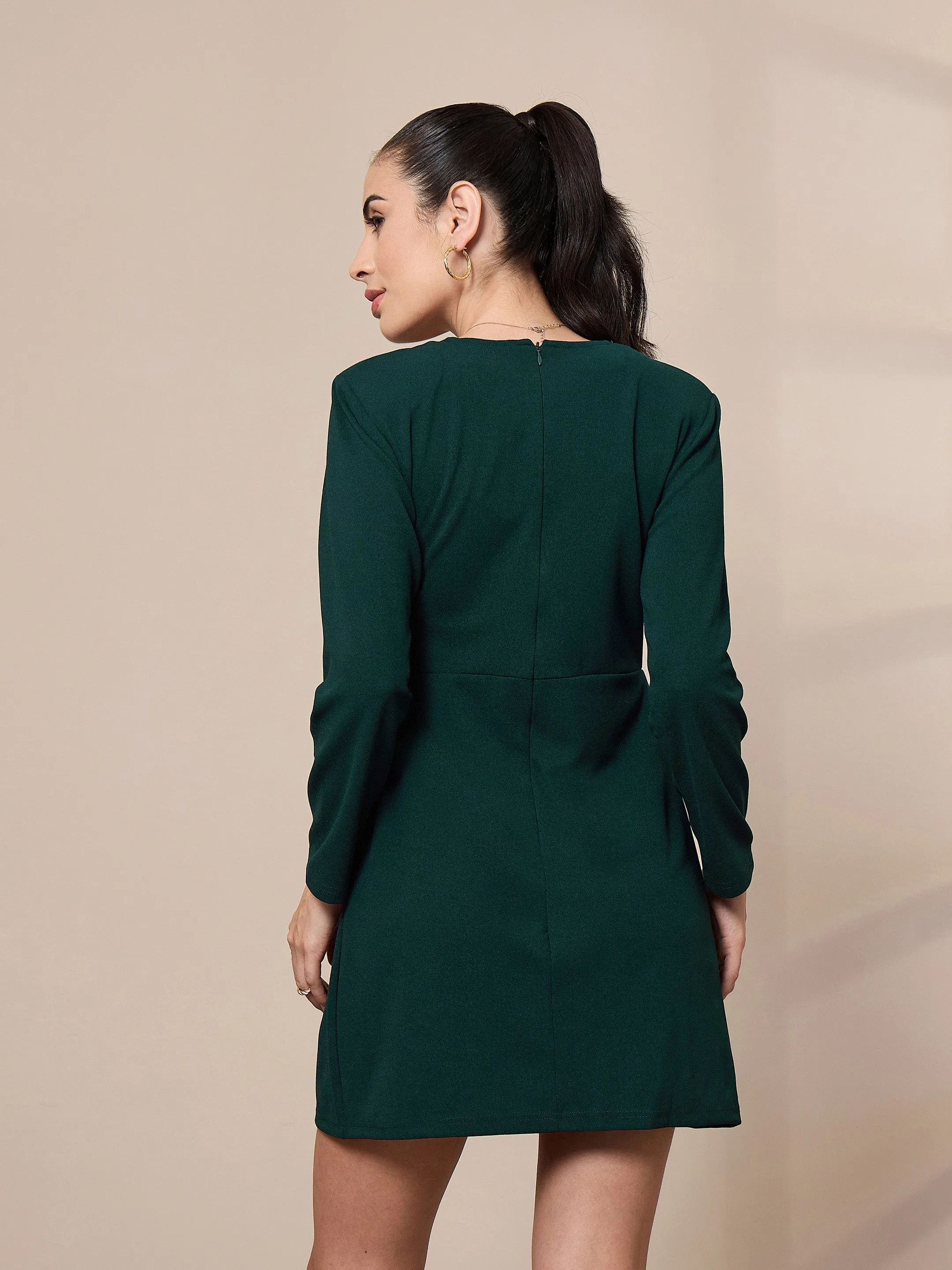 Women Green Full Sleeve Short Dress